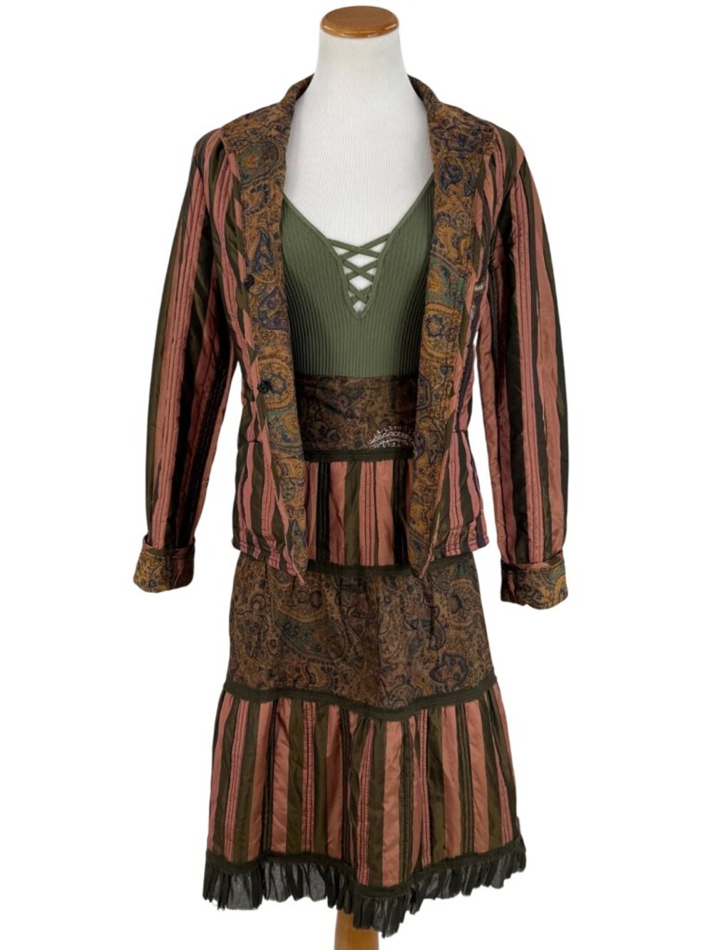 VTG 90s NWT Solstice Blazer & Tiered Skirt Set S Paisley Striped Steampunk Boho - Picture 2 of 16